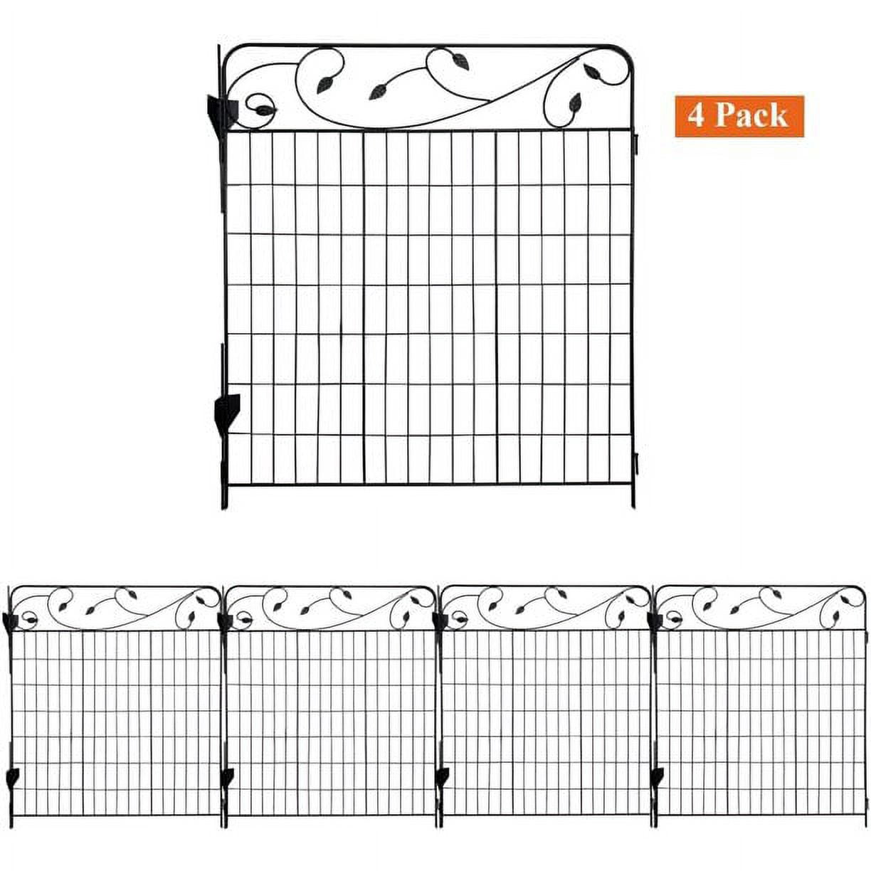 Ashman Online Garden Fence 44in x 3ft - Outdoor Rustproof Metal Landscape Fencing Wrought Iron Wire Gate Border Edge Folding, Black Color, (Set of 4)