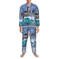 thumbnail image 3 of Cauagu Lighthouse in Havana Print Men's Long-Sleeve Pajama Set,Soft Button-Front 2Pjs for Men Long Sleeve Men’s Sleepwear-Small, 3 of 7