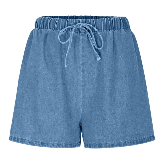 Womens Jeans Shorts Retro Casual Summer Loose Pocket Elastic Waist Denim Shorts