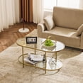 thumbnail image 6 of Ktaxon Rustic Coffee Table, Transparent Glass 2-Tier Oval Vintage Minimalist Design Center Table Rust Resistant Narrow Table for Living Room, Matte Gold, 6 of 6