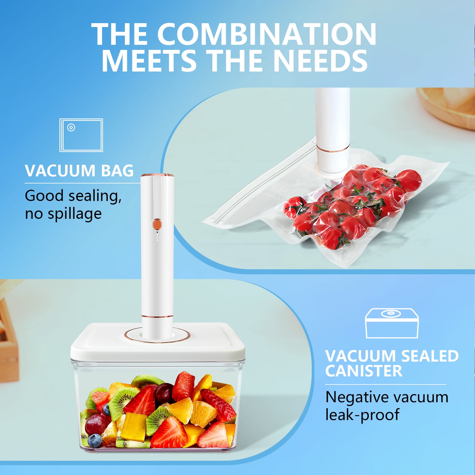 Vixino Vacuum Sealer for Food Storage Compact Vac Sealer Kit: Handheld Vacuum Sealer + 3 Containers + 30 Reusable Bags| Keep Food Fresh Anywhere