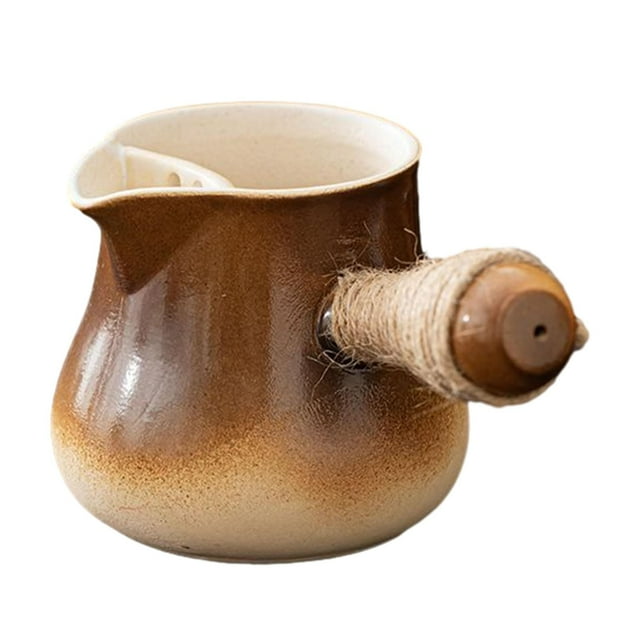 Tetera de cerámica de 500 ml con asa lateral, de porcelana, ideal para el hogar. Marrón