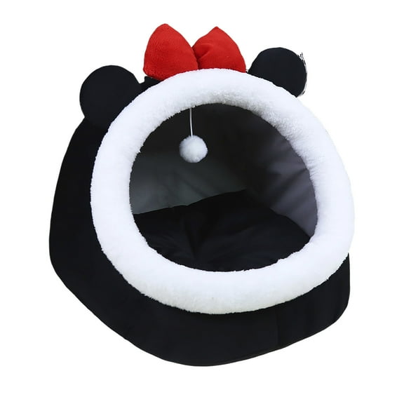 HHBEAUTY Covered Cat Bed, Orthopedic Memory Foam Cat Beds for Indoor Cats, Enclosed Cave Design with Washable Inner Cushion and Hanging Ball, for Large Cats & Small Dogs (Bow)
