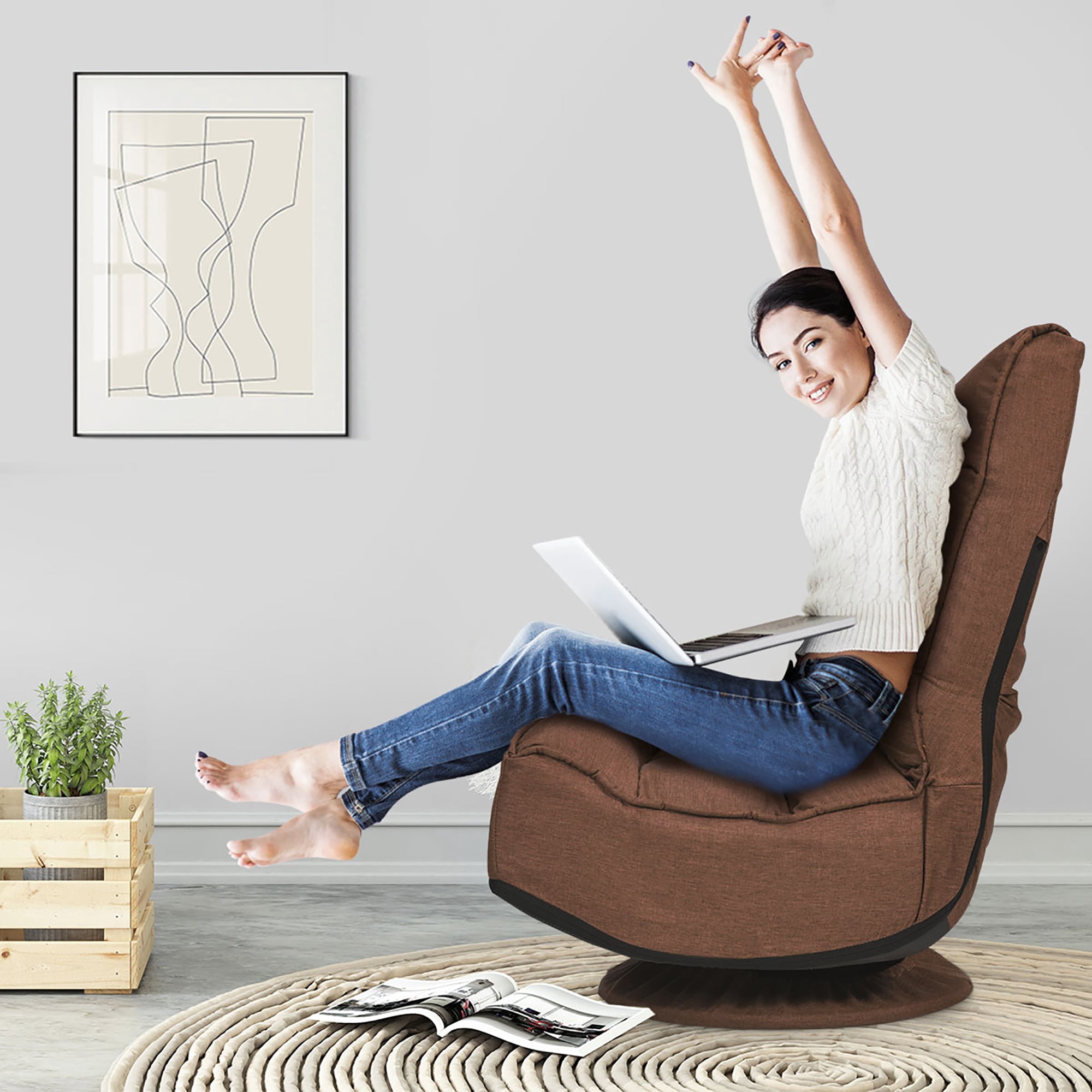 Costway  6-Position Folding Lazy Sofa  Gaming Chair Fabric  360 Degree Swivel Coffee