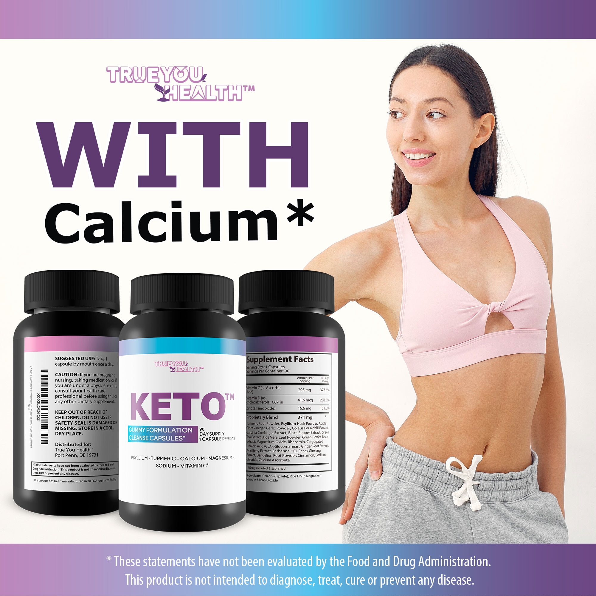 3X Keto Gummy Formulation Cleanse Capsules 90 Day Supply 1 Capsule Per Day - Help Detox Cleanse Waste & Toxins with Keto Apple Cider Vinegar Cleanse - Contains Calcium, Magnesium, Psyllium Cleanse
