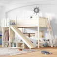 thumbnail image 3 of Harper & Bright Designs Full Size Loft Bed with Wardrobe and Storage Shelves, Solid Wood Loft Bed Frame with Detachable Slide and Ladders, Beige, 3 of 12