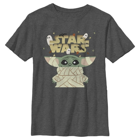 Boy's Star Wars: The Mandalorian Halloween Grogu Mummy Graphic Tee Charcoal Heather Large