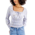 thumbnail image 1 of Planet Gold Juniors Square-Neck Smocked Top, Blue Fog, Large, 1 of 3