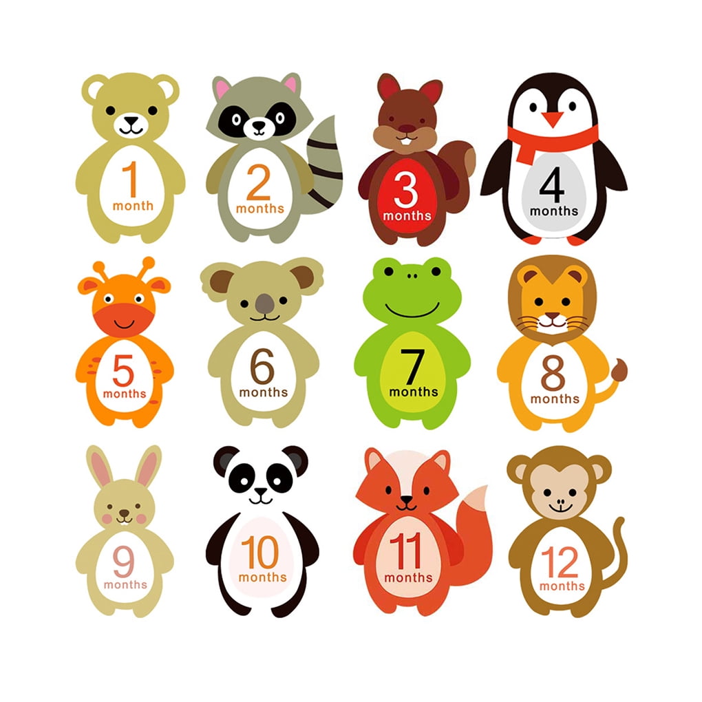 Baby Monthly Stickers Baby Month Age Growth Milestones Animal Sticker Decal JI