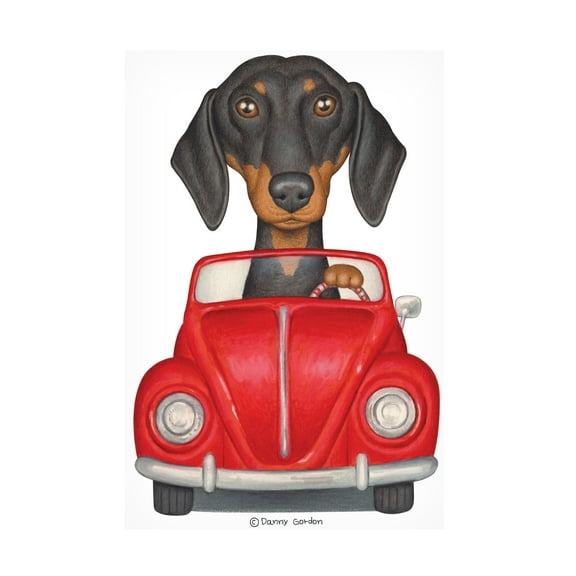 Danny Gordon Art 'Black Dachshund Red Volkswagon' Canvas Art