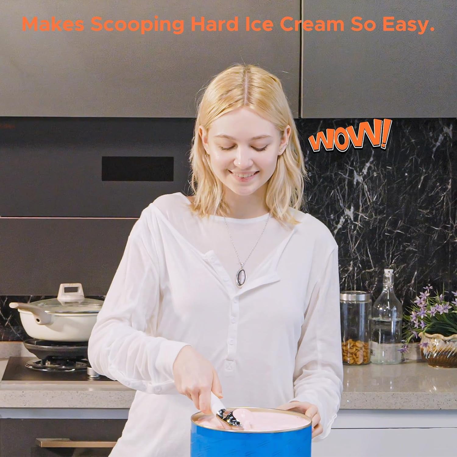 NEWEST Heated Ice Cream Scoop, Rechargeable Electric Ice Cream Scoop, Maximum Heating up to 158℉ for Hard Ice Cream (White)