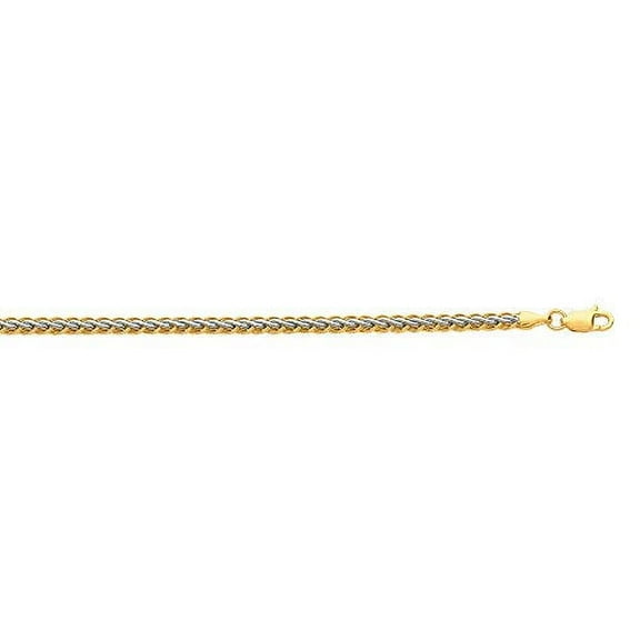 JewelStop 10K Yellow White Gold Flat Spiga Wheat Chain Fancy Bracelet, Lobster Clasp - 7.25 Inches, 2.4gr.