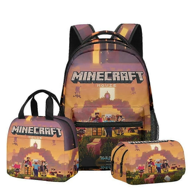 Minecraft Backpack Set for Students with Double Layer Pencil Case and Lunch Bag, 24 Styles, Waterproof School Supplies