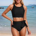 thumbnail image 2 of QURATI Swimwear Women High Waisted Bikini Set Racerback Swimsuit Two Piece Bathing Suit High Neck Swimwear Black L, 2 of 9