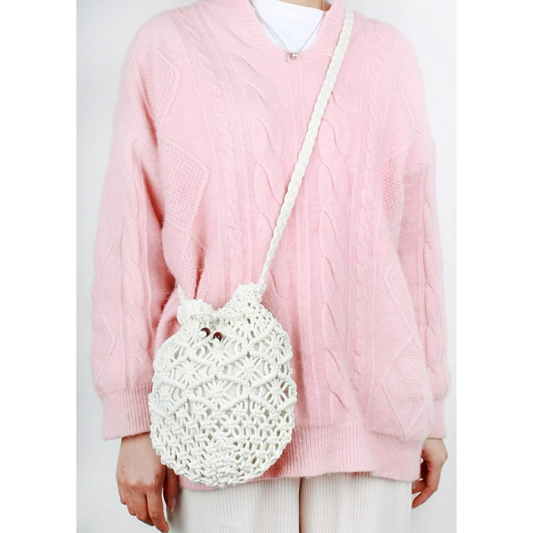 Women Cotton Crochet Crossbody Bag Mini Beach Shoulder Purse Summer Women Mini Cotton Crochet Crossbody Bag Summer Beach  main image 4