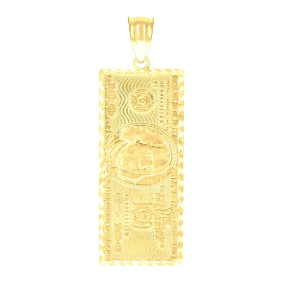 10k Yellow Gold Mens 100 Dollar Bill Currency Charm Pendant for Men