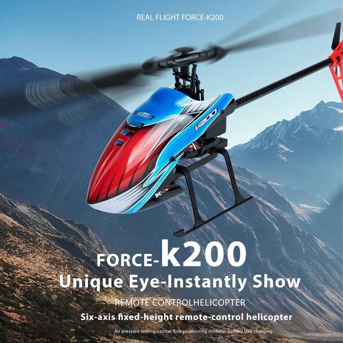 XK K200 RC Helicopter for Adults, 4CH 2.4GHz Single-Blade Helicopter with 6-Axis Gyro, Optical Flow Positioning & Altitude Hold, Outdoor Aircraft for Adults Beginners