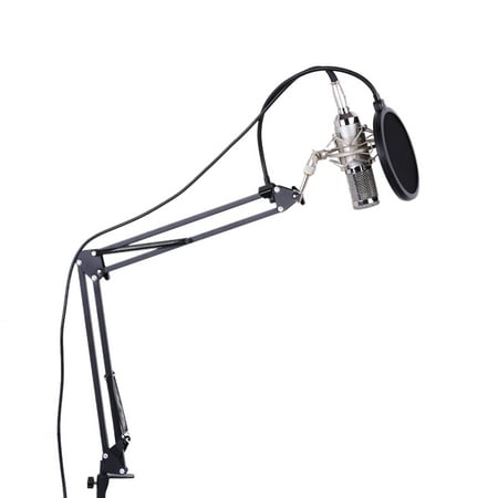 Professional Studio Broadcasting Recording Condenser Microphone Mic Kit Set 3.5mm with Shock Mount Adjustable Suspension Scissor Arm Stand Mounting Clamp Pop Filter