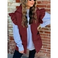thumbnail image 2 of Winter Women's Button Down Puffer Vests Ruffle Sleeve Padded Gilet with Pockets, 2 of 7