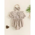 thumbnail image 4 of vera natura Baby Girls Summer Casual Romper Short Sleeve Doll Collar Plaid Playsuit + Bow Headband, 4 of 9