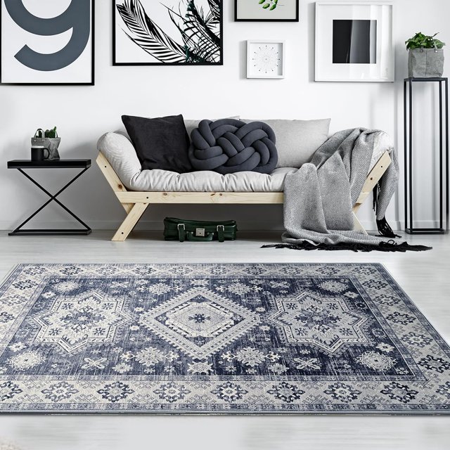 JV Home Area Rug Napoli Grey 4'x6' Washable Carpet Anti Slip