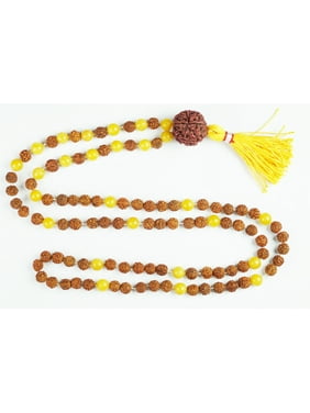 Mogul Meditation Mala Beads 108+1 Rudraksha108 Yellow Jade Beads Yoga Malabeads