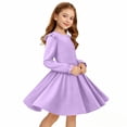 thumbnail image 5 of Scyoekwg Girls Dresses Fashion Comfy Long Sleeve Pleated Dress Crew Neck Solid Color Dresses, Purple, 14-15 Years, 5 of 7