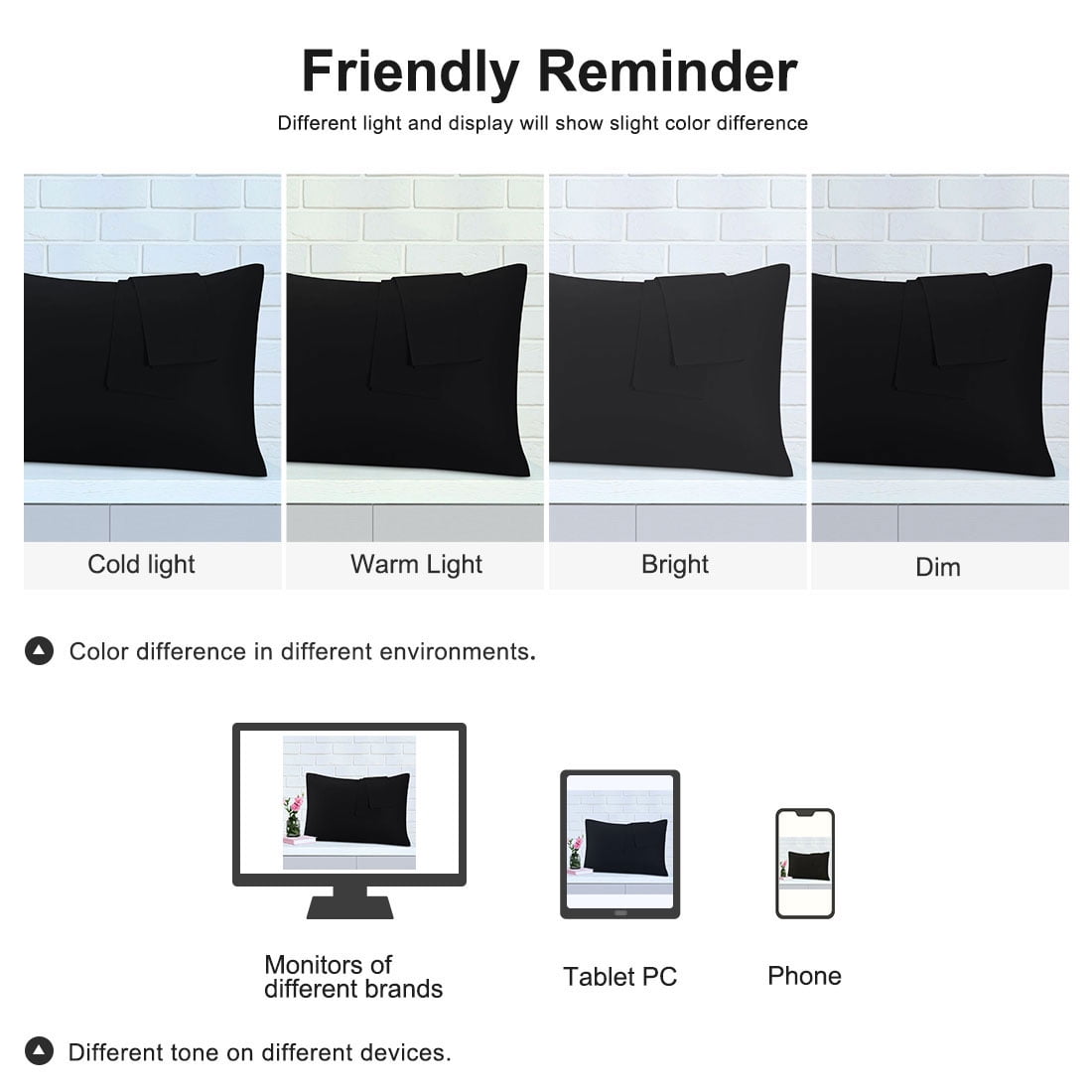 Unique Bargains 2 Pack 300TC Cotton Solid Pillowcases Black 20" x 36"