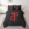 thumbnail image 2 of Feelyou cartoon Western Dragon Bedding Comforter Set 7pcs, Red Watercolor Animal Queen Bedding Sets, Teens Kids Boys Girls Reversible Queen Sheet Sets, Luxury Bedroom Decor, 2 of 8