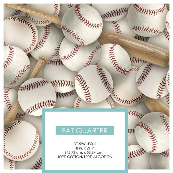 David Textiles 21" x 18" 100% Cotton Baseballs & Bats Precut Sewing & Craft Fabric, White|Multi-color
