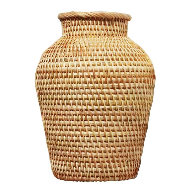 Jarrón artesanal de ratán tejido para flores secas (1 unidad). Ideal para decorar la sala de estar, restaurantes o ventanas.