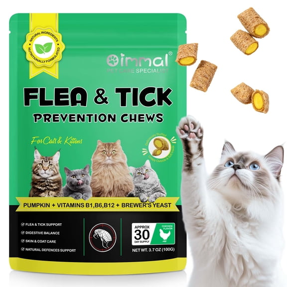 Oimmal Skin & Coat Defence Chews for Cats, Crunchy & Creamy Treats with Pumpkin & Brewer’s Yeast, Digestive Support, Skin Barrier & Immune Health, Chicken Flavor, 100g (30 Day Supply)
