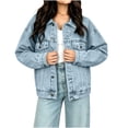 thumbnail image 5 of Edvintorg Denim Jacket for Women Fall Winter Fashion Loose Casual Jean Jackets with Pocket Button Down Women's Clothes Dark Blue S, 5 of 8