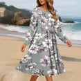 thumbnail image 4 of YueHuiYing Fashion Women's Fashion Leisurely Loose Casual Printed Long Sleeved Round Neck Pocket Dress, 4 of 6