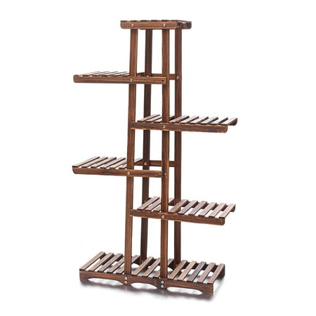 Plant Stand Corner Wood Plant Stand Indoor Outdoor 6 Tier Vertical Carbonized Multiple Planter Holder Flower Ladder Stair Shelf Garden Balcony Patio Corner Pot Display Storage Rack ()