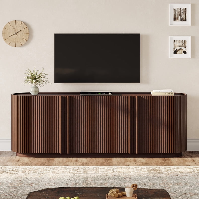 TV Stand with 4 Tambour-Style Doors for TVs up to 70", Farmhouse Media Console Cabinet with Adjustable Shelves & Cable Holes