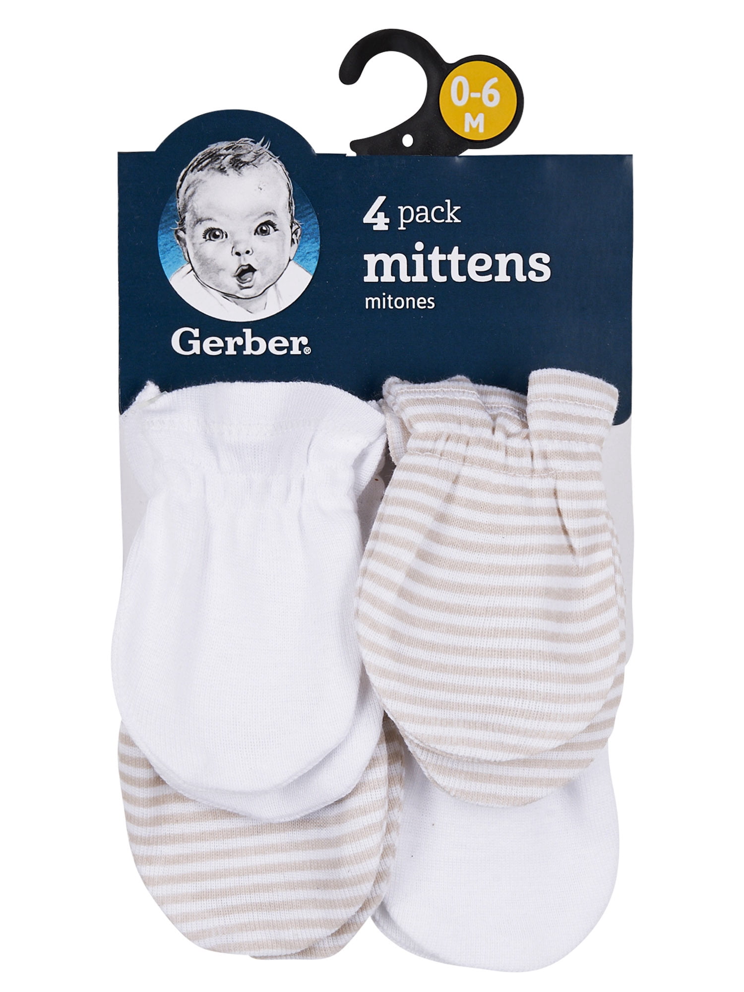 Gerber Baby Boy or Girl Neutral Adjustable Cotton Mittens, 4-Pack, 0/6 Months