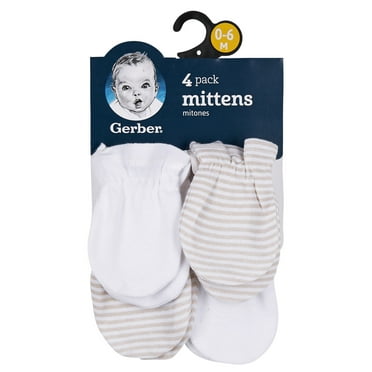 New Gerber Baby Girls 4 Pack Organic Cotton Mittens Size 0-3 Months