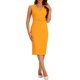 thumbnail image 1 of Vestido de tubo sin mangas de V cuello para mujeres Inspire Chic, vestido de lápiz con cinturón para el trabajo, color naranja brillante, talla S, 1 of 5