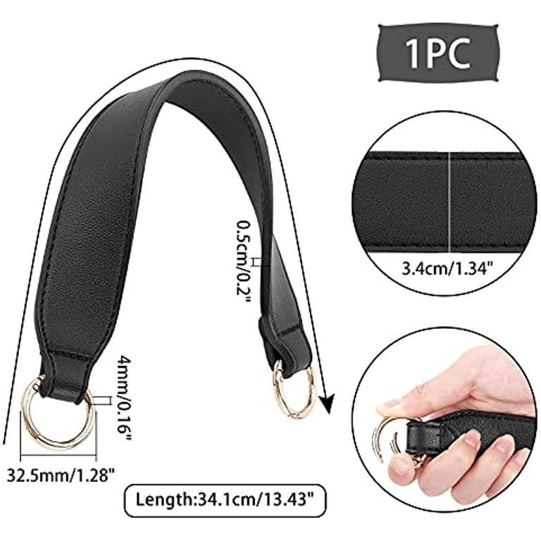 Leather Purse Bag Handle Replacement,13.4 Inch Short Leather Purse Strap  Handbag Handles Wide Shoulder Strap Clutches Handle with Spring Ring for  Satchel Tote Briefcase(1.34inch Wide),Black 