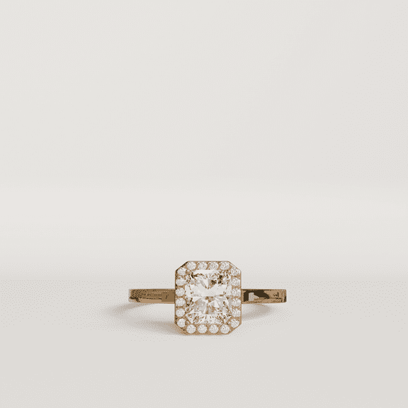 1 CT Solitaire Radiant Cut Moissanite Diamond Engagement Ring, 925 Silver Halo Setting Gold Plated Wedding Ring, Art Deco Promise Ring