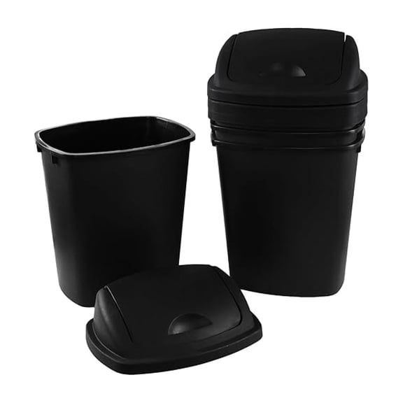 6 Gallon Plastic Top Trash Can for Kitchen, Set of 4 Small Garbage Can with Top Lid, Black