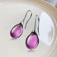 thumbnail image 3 of Pendientes ovalados con piedras preciosas para mujer y niña, ideales para bodas, elegantes y de moda, con diseño sencillo, con ganchos clásicos. Púrpura, 3 of 8