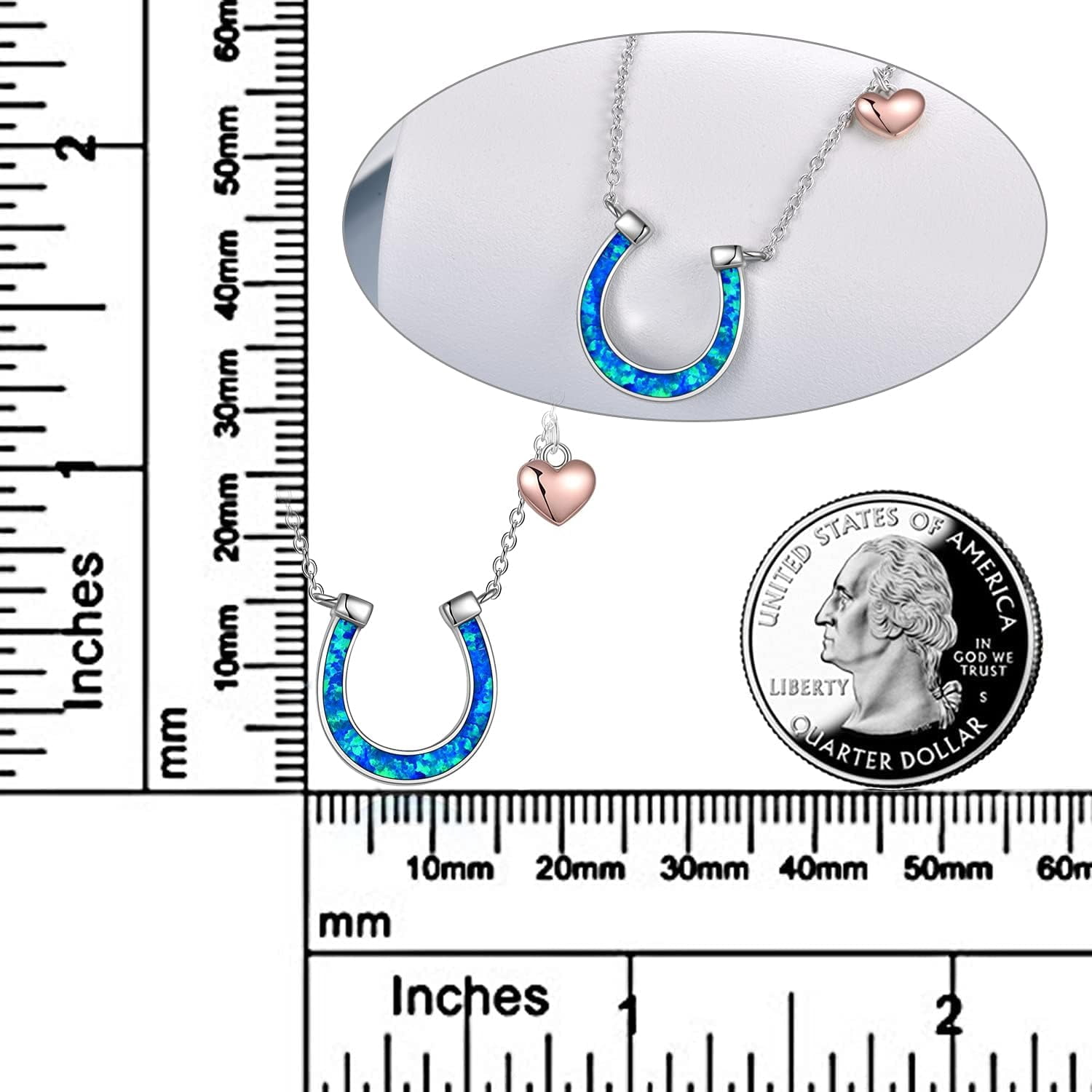 YAFEINI Opal Horseshoe Necklace for Women Sterling Silver Horse Jewelry Gifts 15+2''