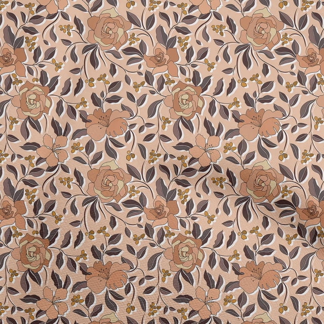 oneOone Polyester Spandex Orange Fabric Floral Retro Sewing Material Print Fabric By The Yard 56 Inch Wide