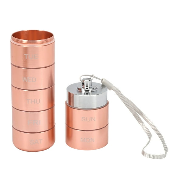 Organizador de medicamentos de viaje semanal Nikou de metal resistente al agua color oro rosa 7 días