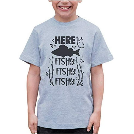 

7 ate 9 Apparel Kid s Here Fishy Funny Fishing Grey T-Shirt