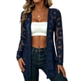 thumbnail image 2 of Lace Cardigans for Women Long Sleeve V-Neck Sunflower Pattern Open Front Lightweight Beach Cover Up Navy M, 2 of 6
