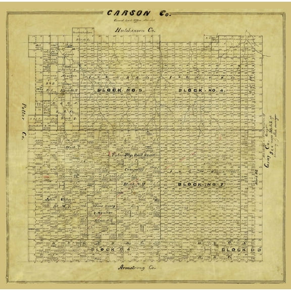 Historic County Map - Carson County Texas - General Land Office 1878 - Vintage Wall Art