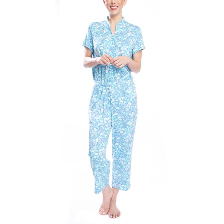 

Hanes Women s Cottage Staycation Pajama Set Mandarin Collar Pajama 22 Cropped Pant Fruit Medley Medium